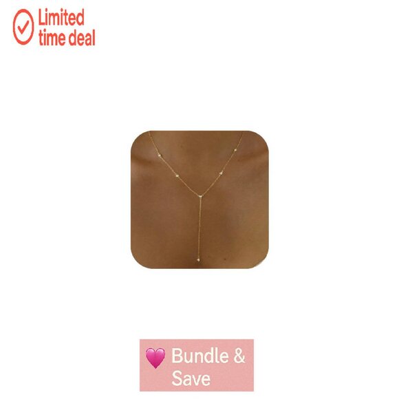 14k Gold Plated Lariat Necklace, 18.5" Length, Hypoallergenic, Gift - Picture 1 of 8